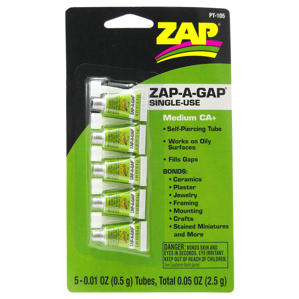 Zap-A-Gap CA+ Single Use Medium Cyanoacrylate (Green) 5 x 1/2g ZAP-A-GAP