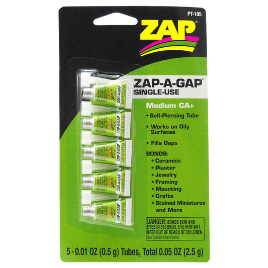 Zap-A-Gap CA+ Single Use Medium Cyanoacrylate (Green) 5 x 1/2g ZAP-A-GAP