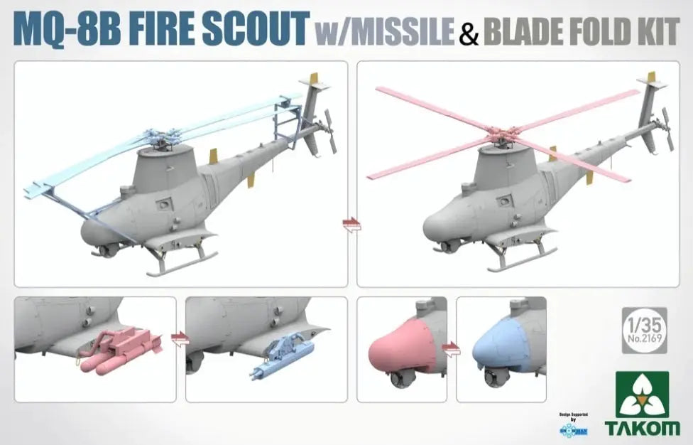 Takom 1/35 MQ-8B Fire Scout w/ Missile & Blade Fold Kit Plastic Model Kit Takom