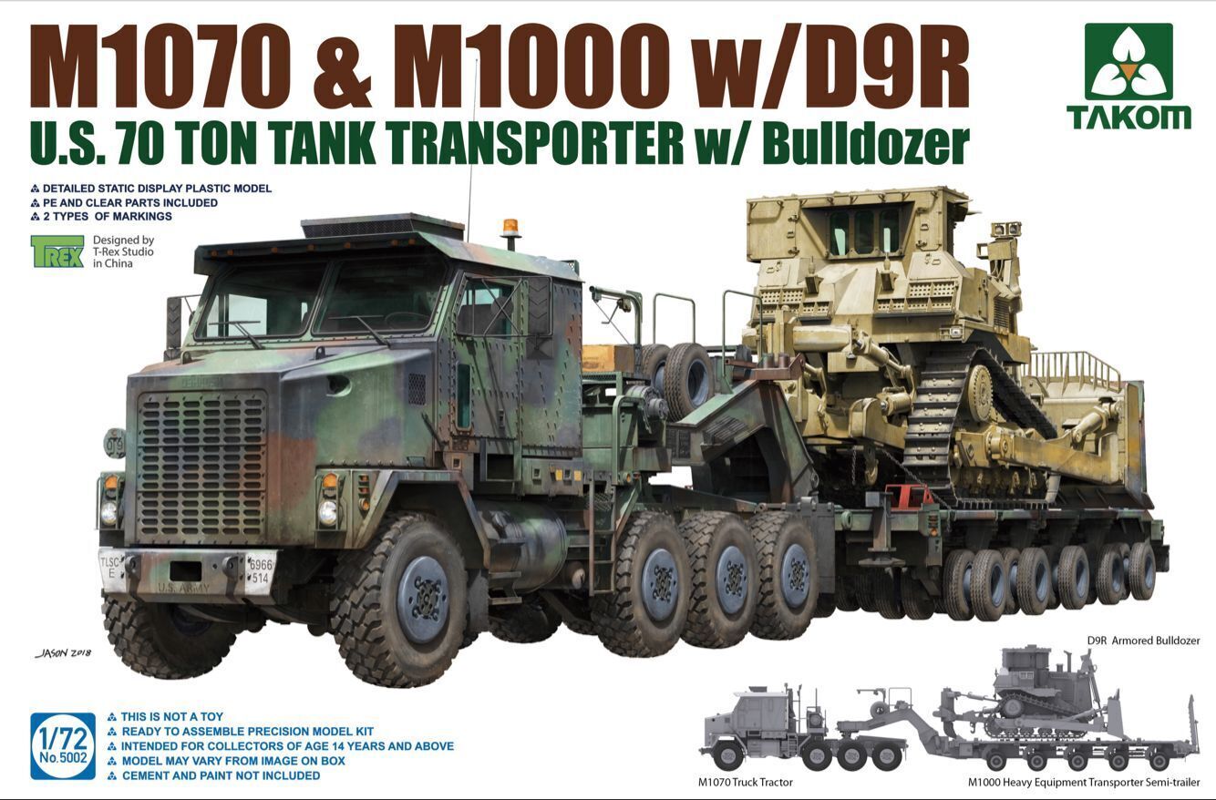Takom 1/72 U.S. M1070 & M1000 w/D9R 70 Ton Tank Transporter w/Bulldozer Plastic Model Kit