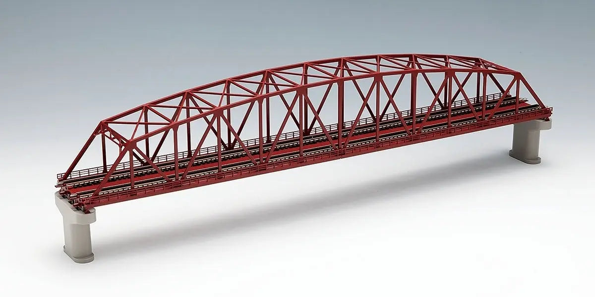 Tomix N 2 Track arched thru truss bridge w/piers 22" red Tomix