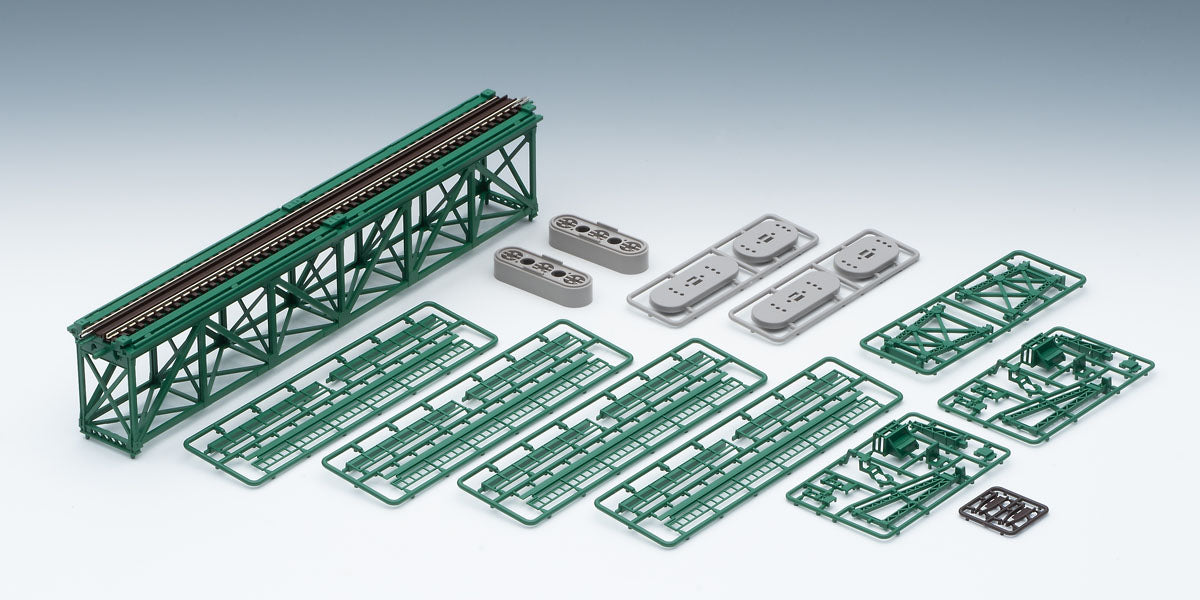 Tomix N Single Truss Iron Bridge 280mm Green w/bridge support (2) Tomix