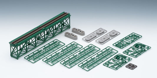 Tomix N Single Truss Iron Bridge 280mm Green w/bridge support (2) Tomix