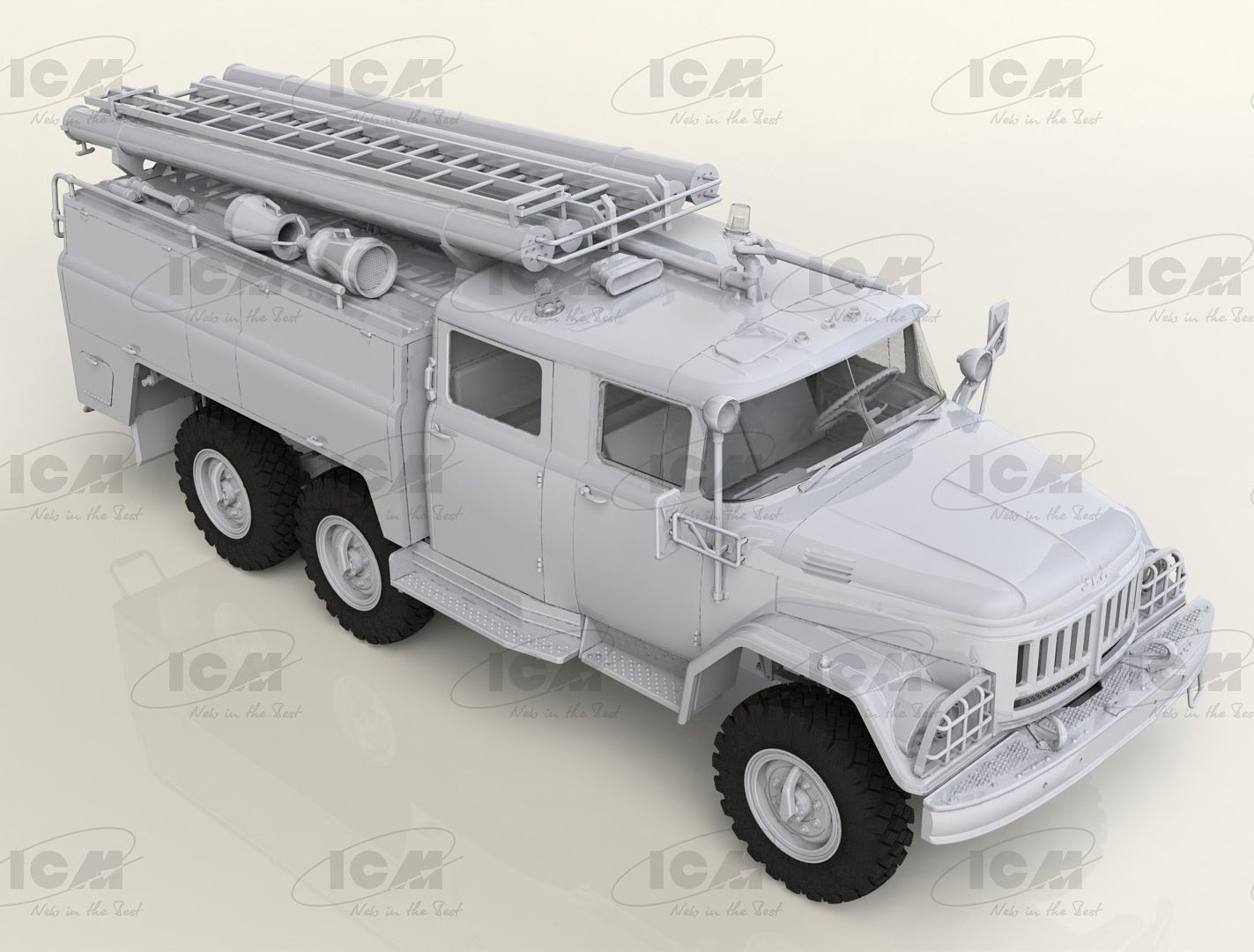 ICM 1:35 Chernobyl #2. Fire Fighters (AC-40-137A Firetruck & 4 Figures & Diorama Base with Background)