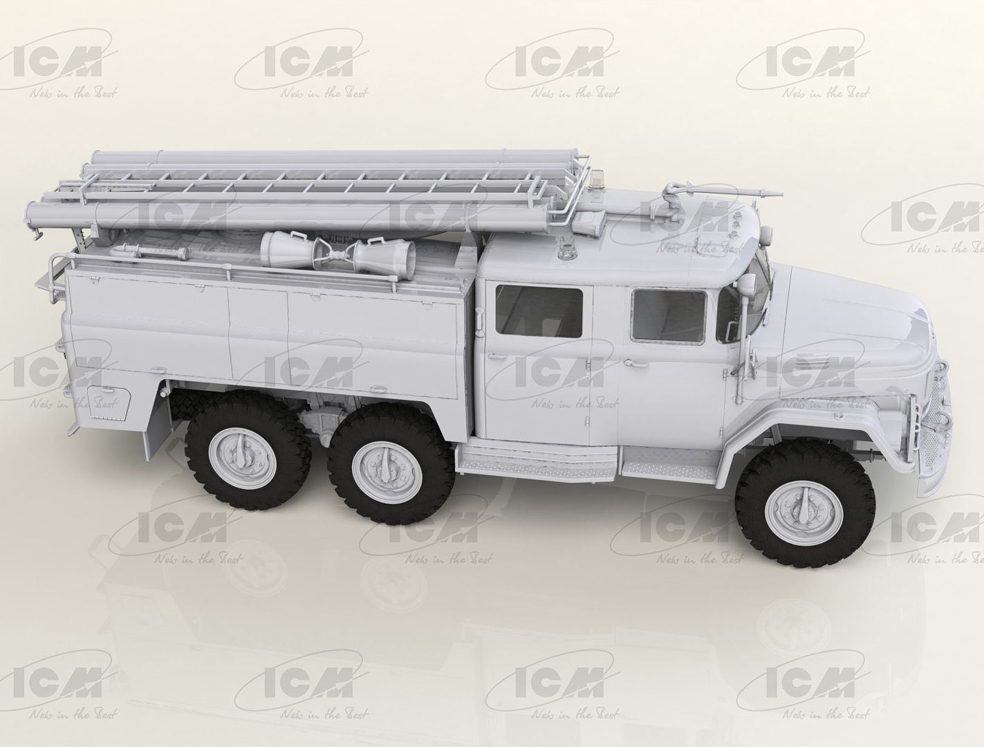 ICM 1:35 Chernobyl #2. Fire Fighters (AC-40-137A Firetruck & 4 Figures & Diorama Base with Background)