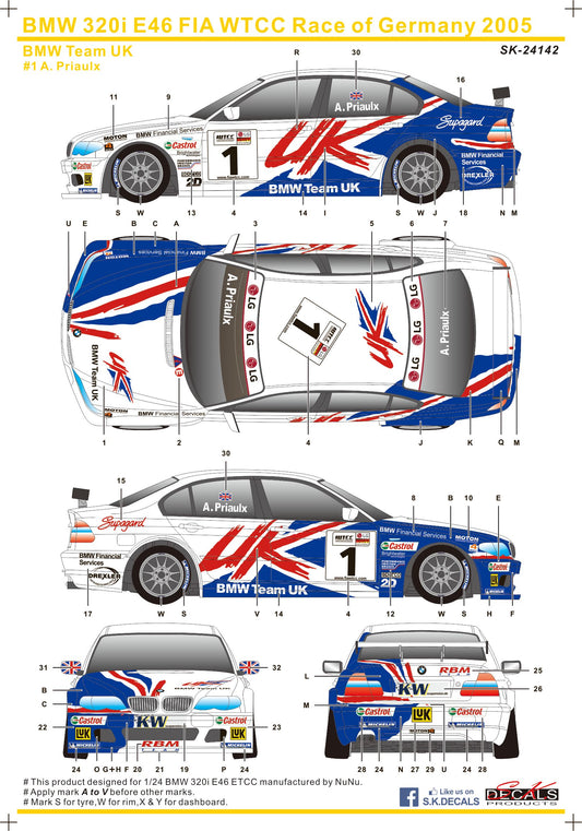 S.K. Decals 1:24 BMW 320i E46 FIA WTCC Race of Germany 2005 BMW Team UK