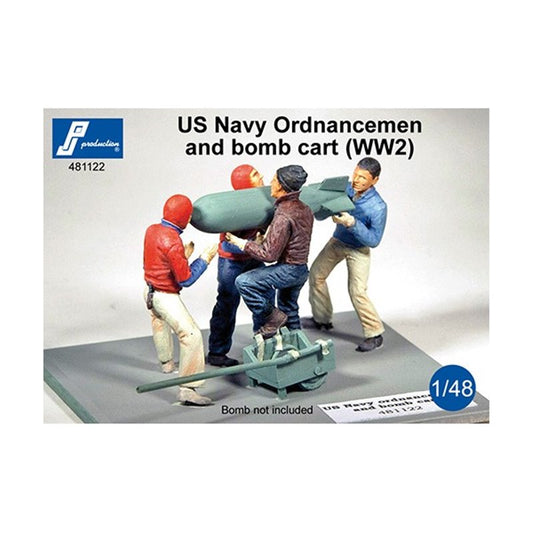 PJ Productions 1:48 WWII US Navy Ordnancemen and bomb cart set of 4 figures