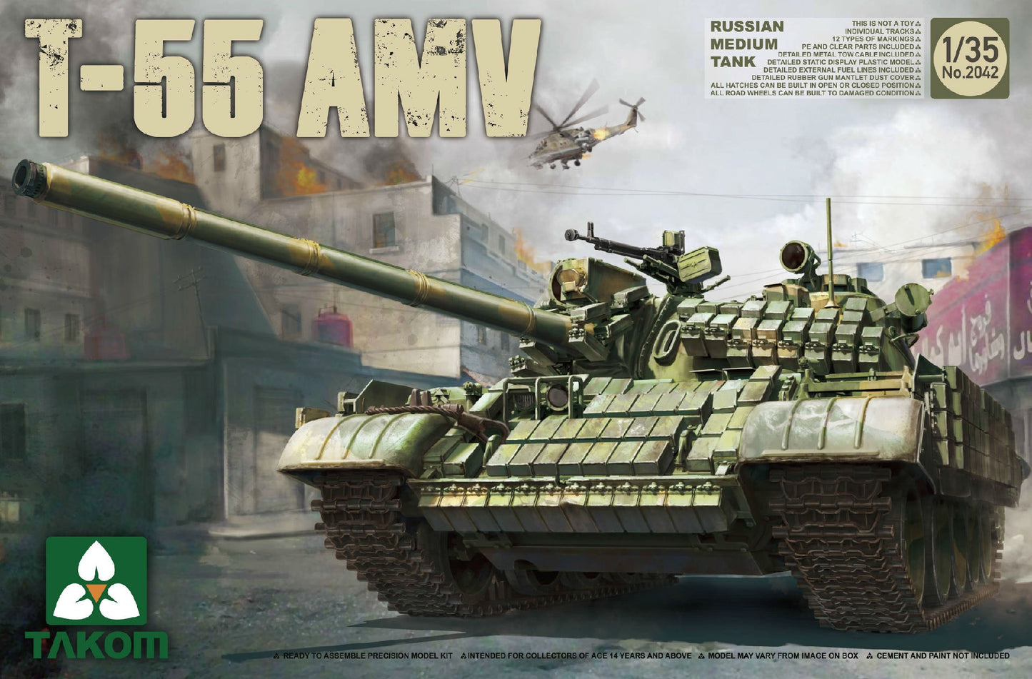 Takom 1/35 Russian Medium Tank T-55 AMV Plastic Model Kit